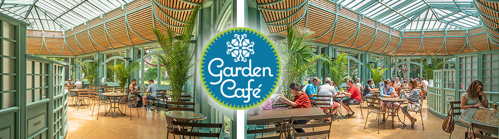 Garden Cafe logo and interior photos
